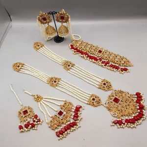 Maroon choker and mala bridal set